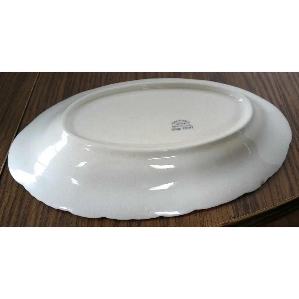 Vintage Beige MCM Pope Gosser Rose Point Gravy Boat And Plate